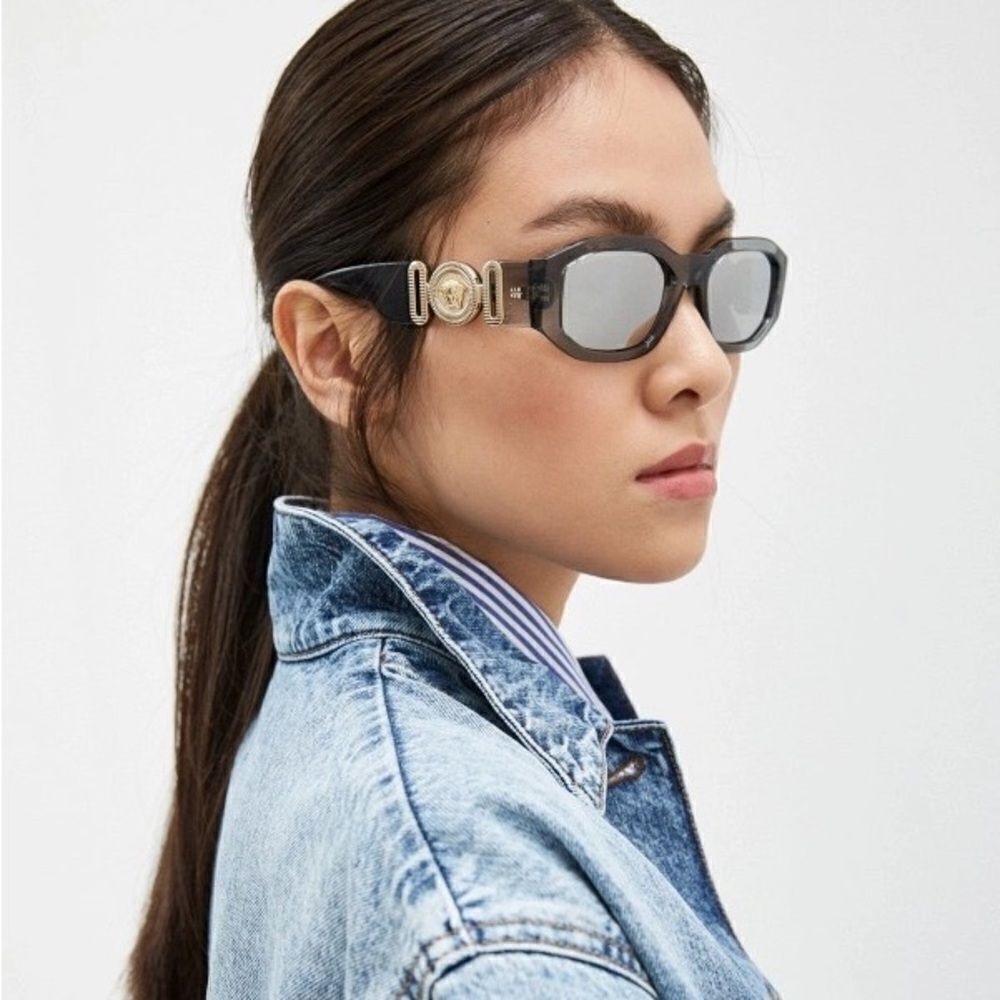VERSACE Sunglasses VE4361 311/6G Transparent Grey/Light Grey Mirror Silver NEW